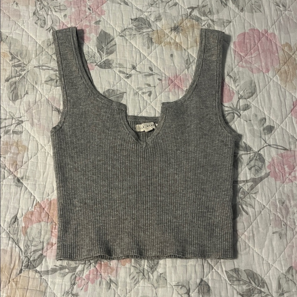 La Hearts Charcoal Ribbed Knit Tank